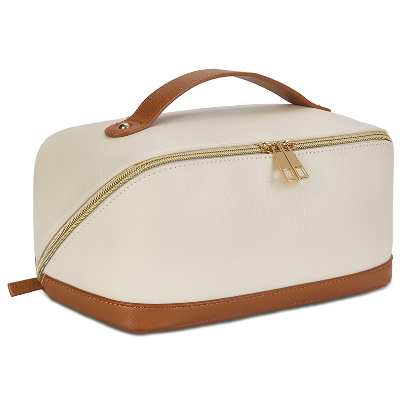 Premium Travel Cosmetic Organizer Bag With Leather Handle