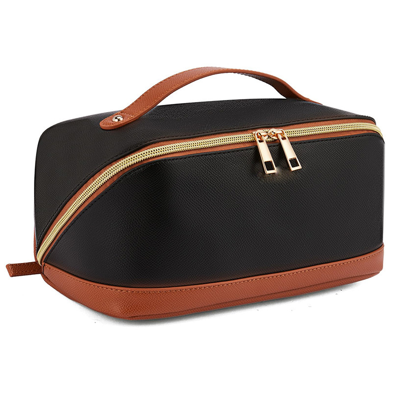 Premium Travel Cosmetic Organizer Bag With Leather Handle