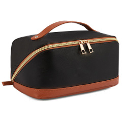 Premium Travel Cosmetic Organizer Bag With Leather Handle