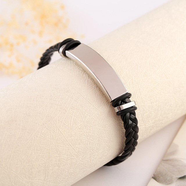 Stainless Steel Leather Woven Bracelet