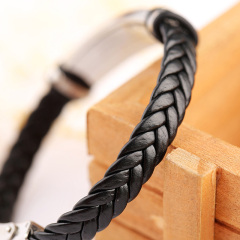 Stainless Steel Leather Woven Bracelet