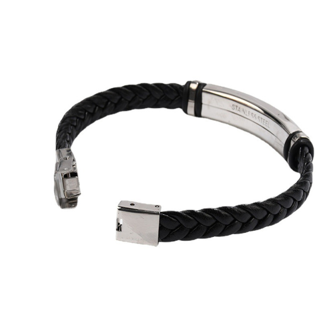 Stainless Steel Leather Woven Bracelet
