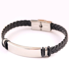 Stainless Steel Leather Woven Bracelet