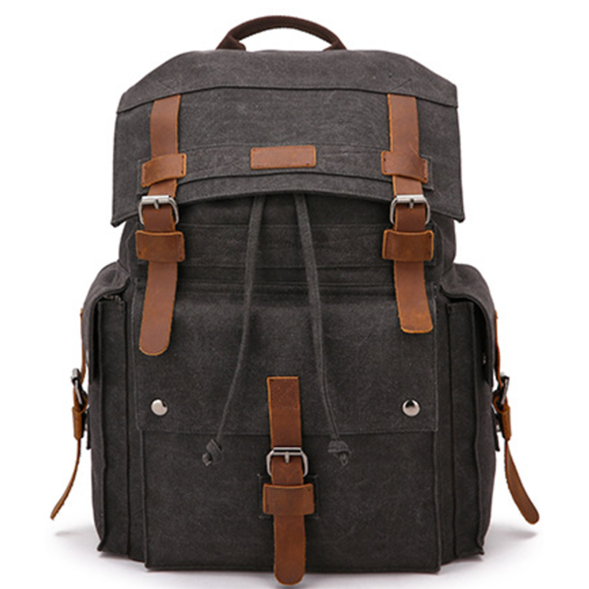 Vintage Canvas Backpack With Leather Straps
