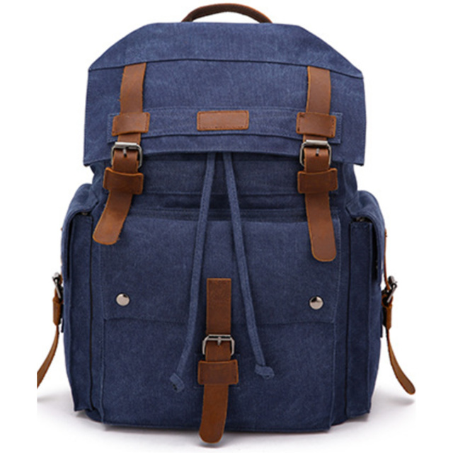 Vintage Canvas Backpack With Leather Straps