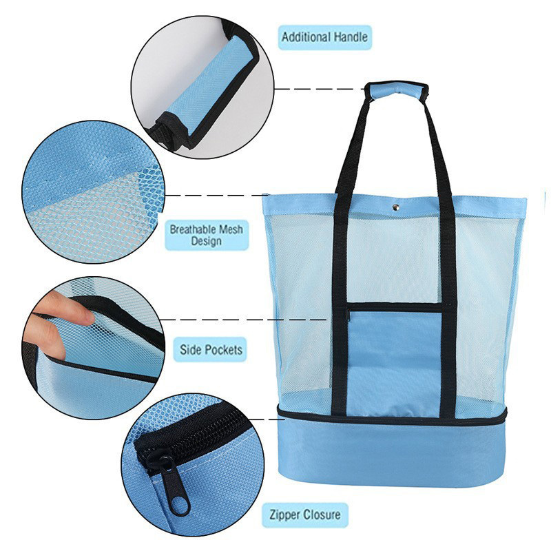 Beach Tote Bag with Insulated Can Cooler