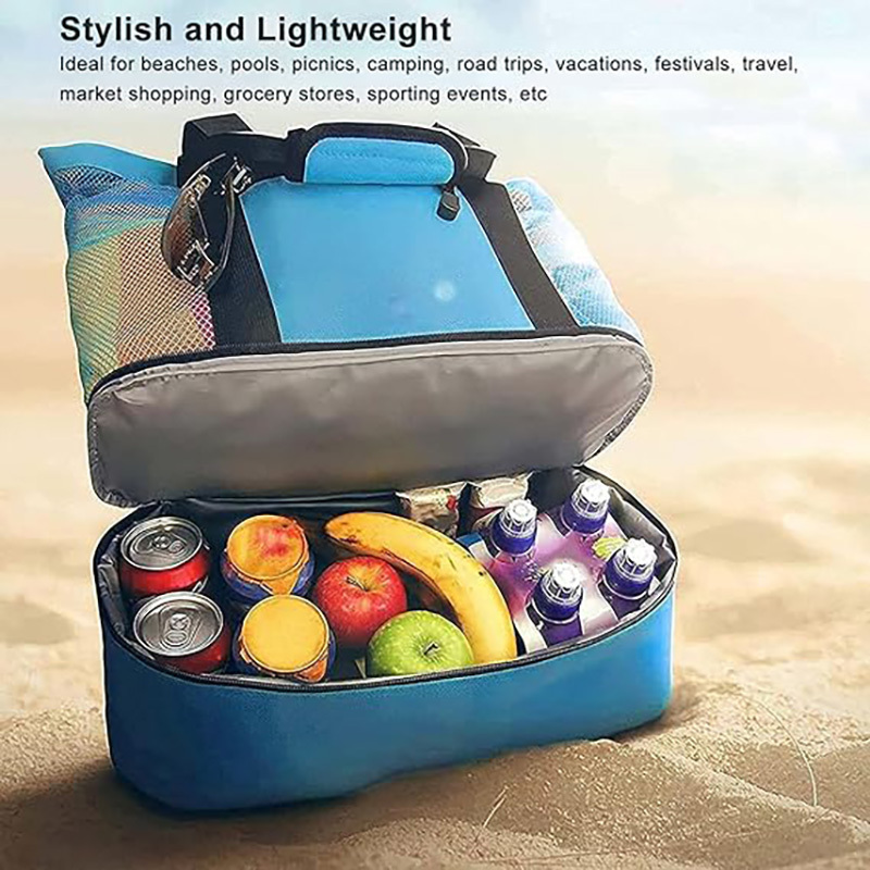 Beach Tote Bag with Insulated Can Cooler