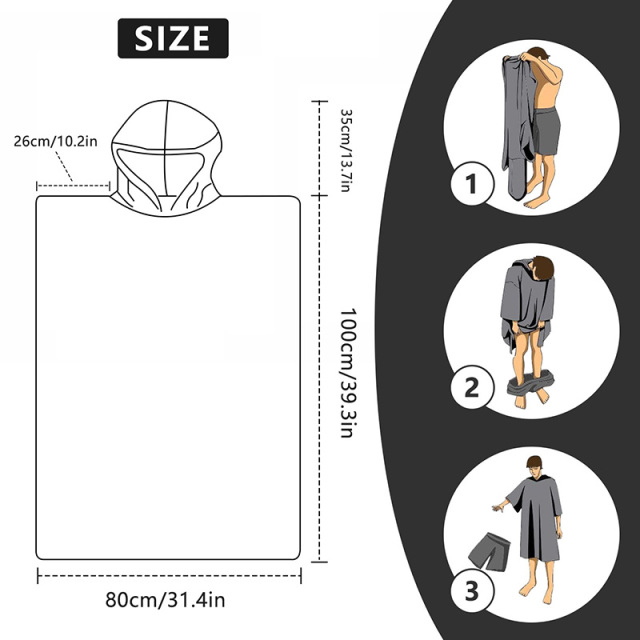 Quick Dry Surf Poncho Changing Robe with Hood