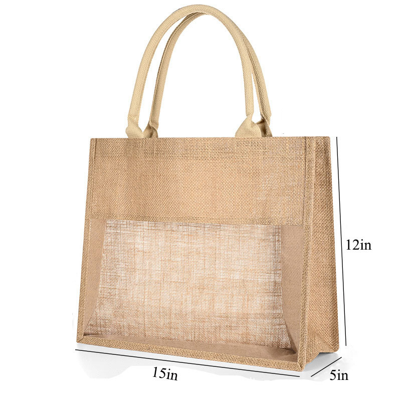 Burlap Tote with Transparent PVC Film Window