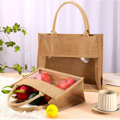 Burlap Tote with Transparent PVC Film Window