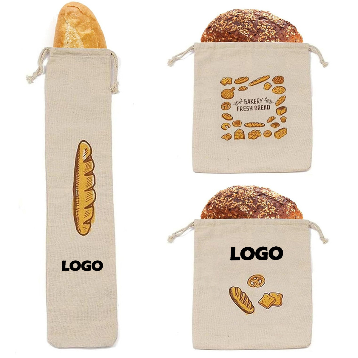 Reusable Linen Drawstring Bread Bags