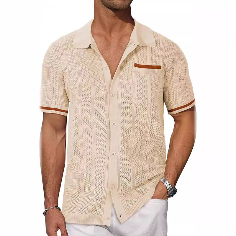 Breathable Button Down Beach Knit Polo Shirts
