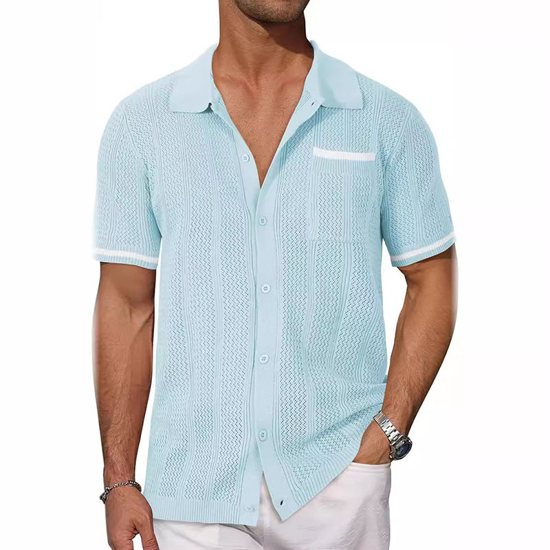 Breathable Button Down Beach Knit Polo Shirts