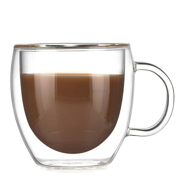Double Wall Insulated Glass Coffee Mugs With Handle
