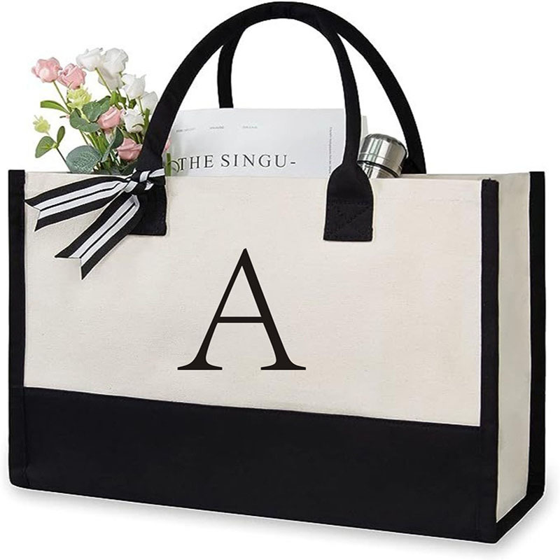 Personalized Initial Canvas Beach Bag