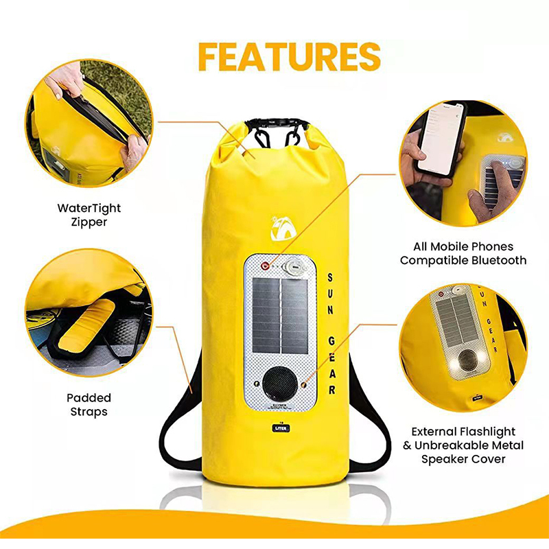 Dry Bag with Solar Powered Bluetooth Speaker