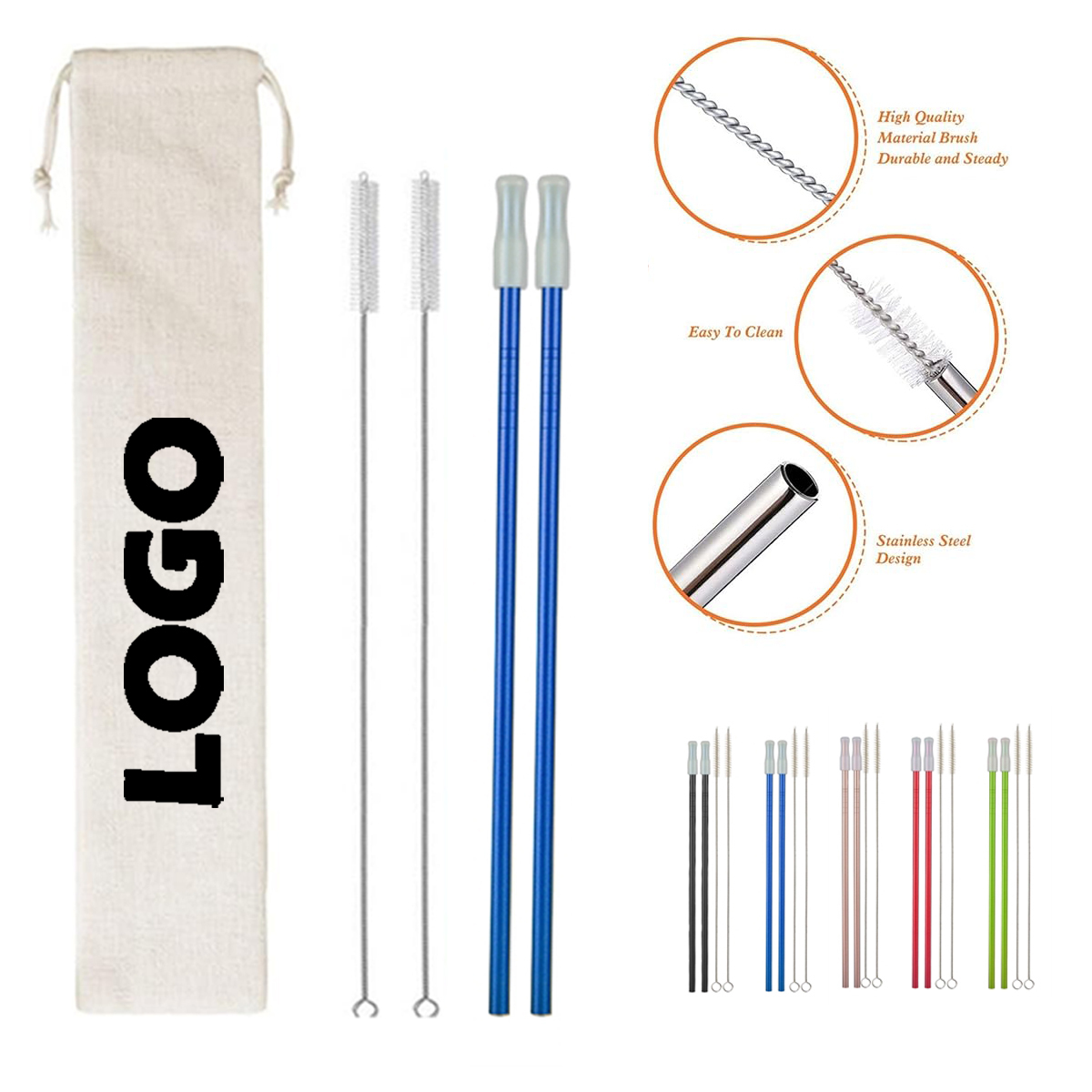 Stainless Straw Kit with Cotton Pouch
