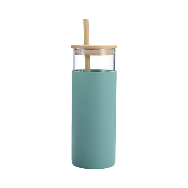 17oz Glass Tumbler With Straw and Bamboo Lid