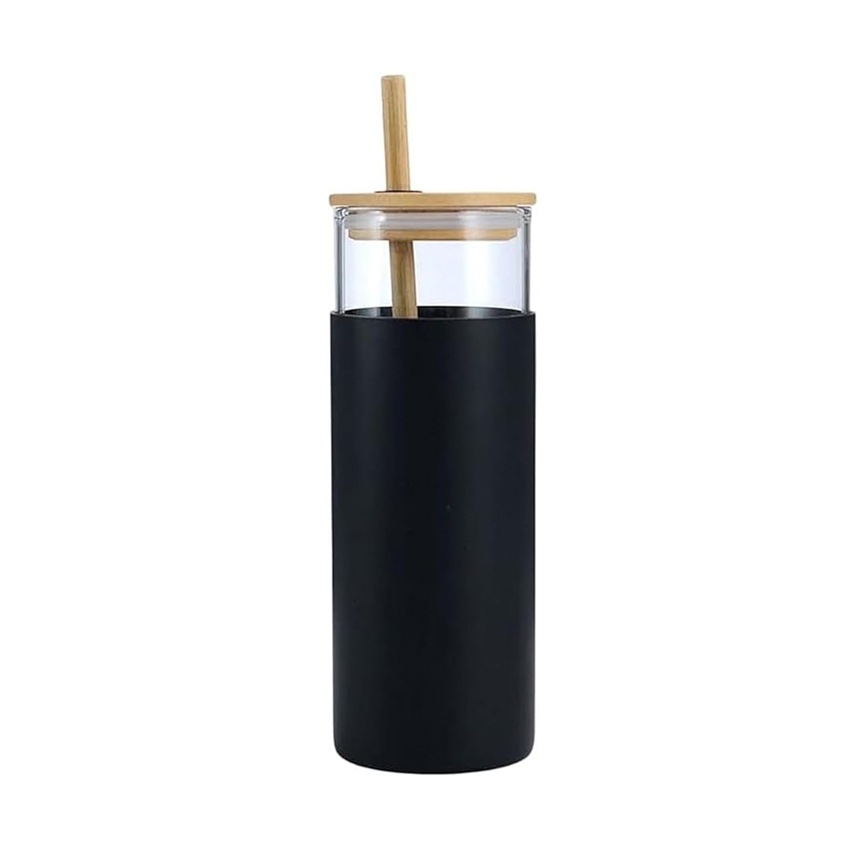 17oz Glass Tumbler With Straw and Bamboo Lid