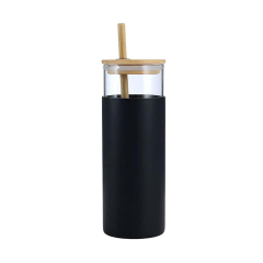 17oz Glass Tumbler With Straw and Bamboo Lid
