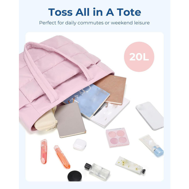 Lightweight Puffy Tote Bag with Compartments