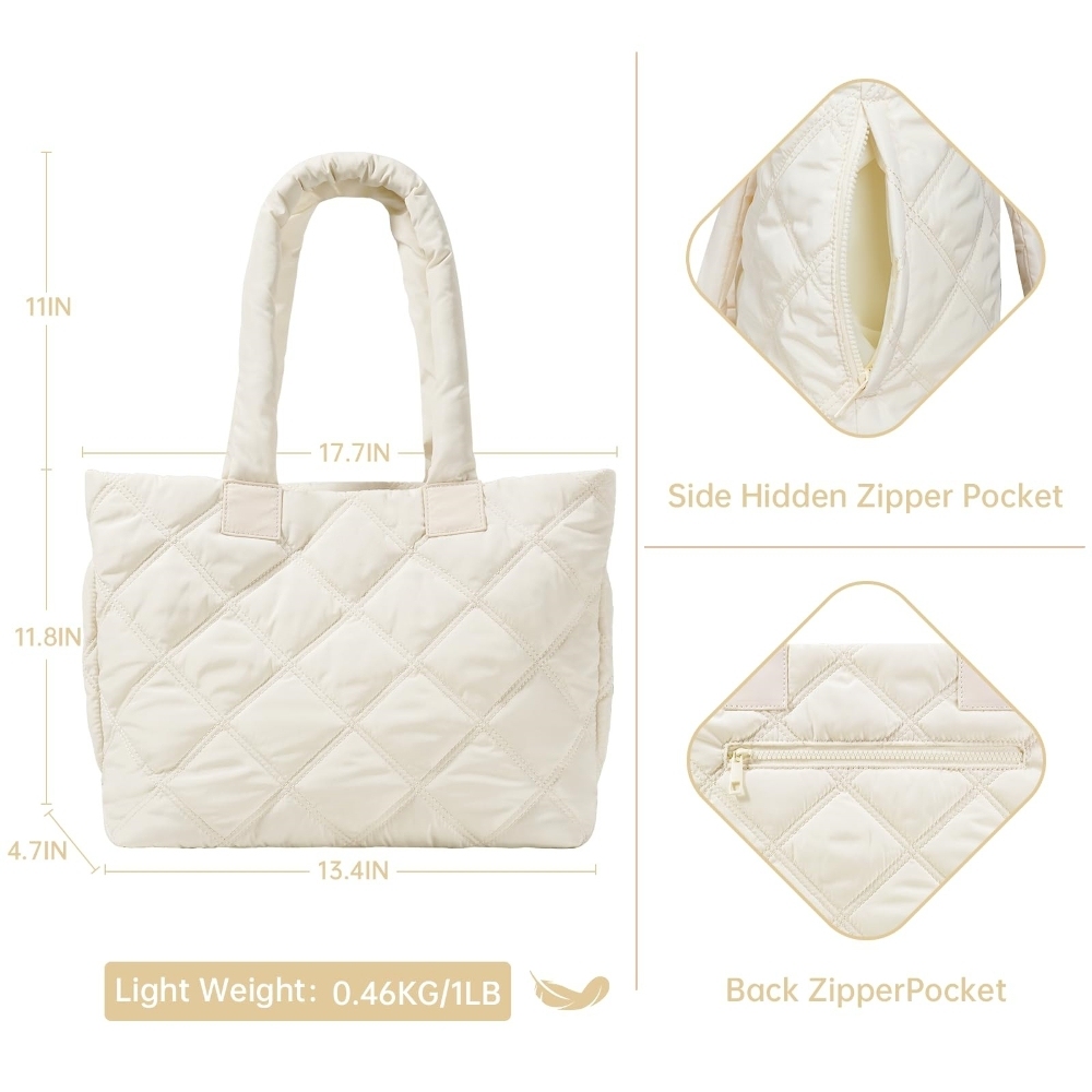 Quilted Zipper Tote Bag