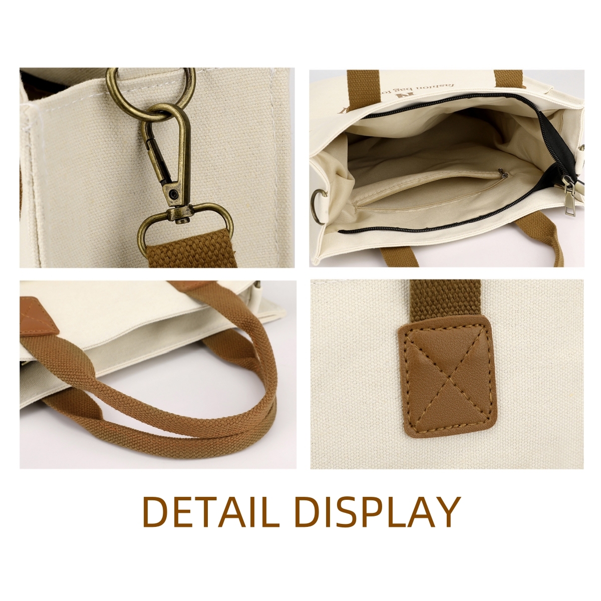 Shoulder Canvas Tote Bag With Zipper