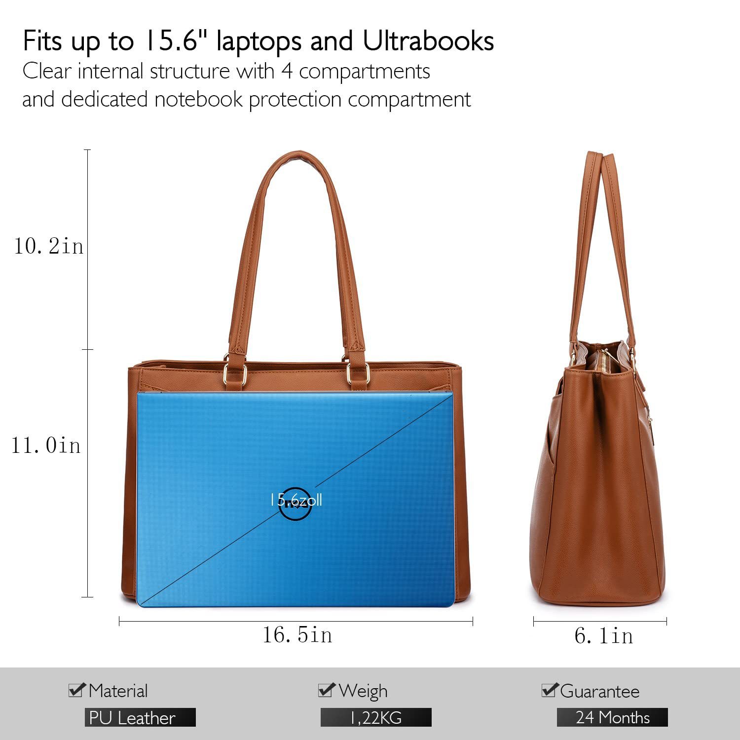 Waterproof Leather Laptop Tote Bag