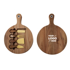 5 pieces Wooden Cutting Board with Cheese Knives Set