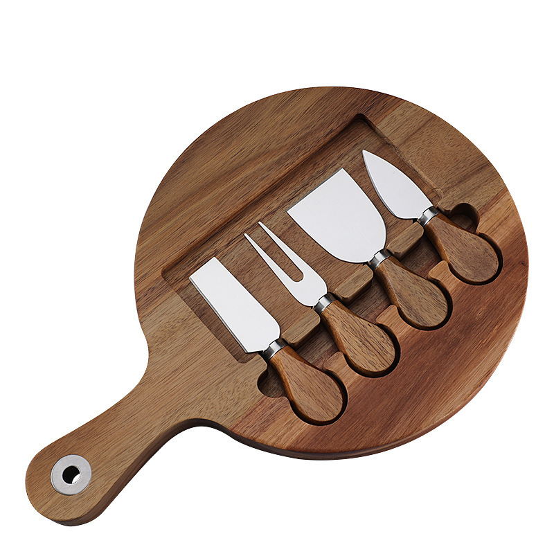 5 pieces Wooden Cutting Board with Cheese Knives Set