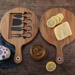 5 pieces Wooden Cutting Board with Cheese Knives Set