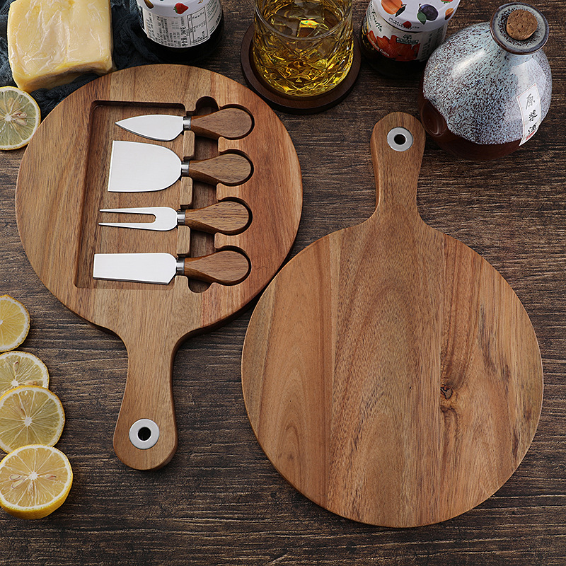 5 pieces Wooden Cutting Board with Cheese Knives Set