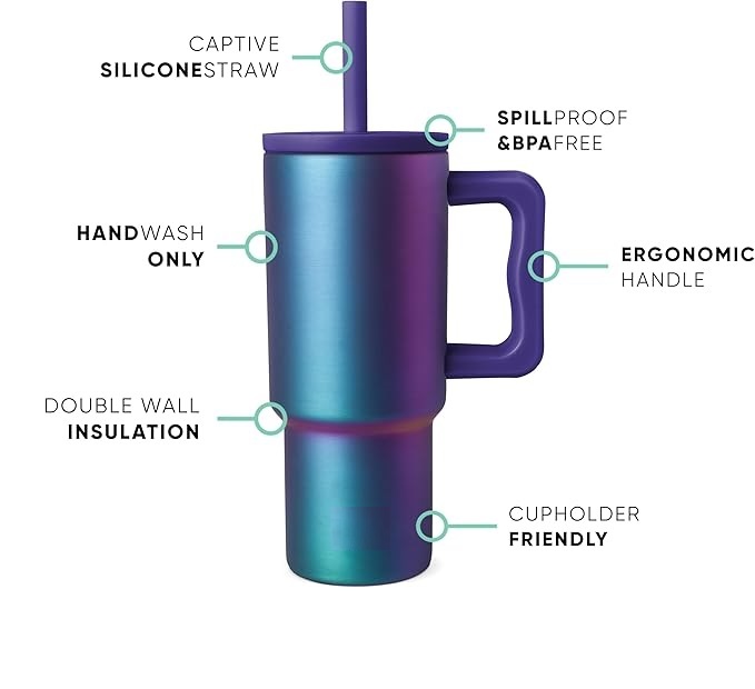 40oz Spill Proof Stainless Steel Tumbler with Handle