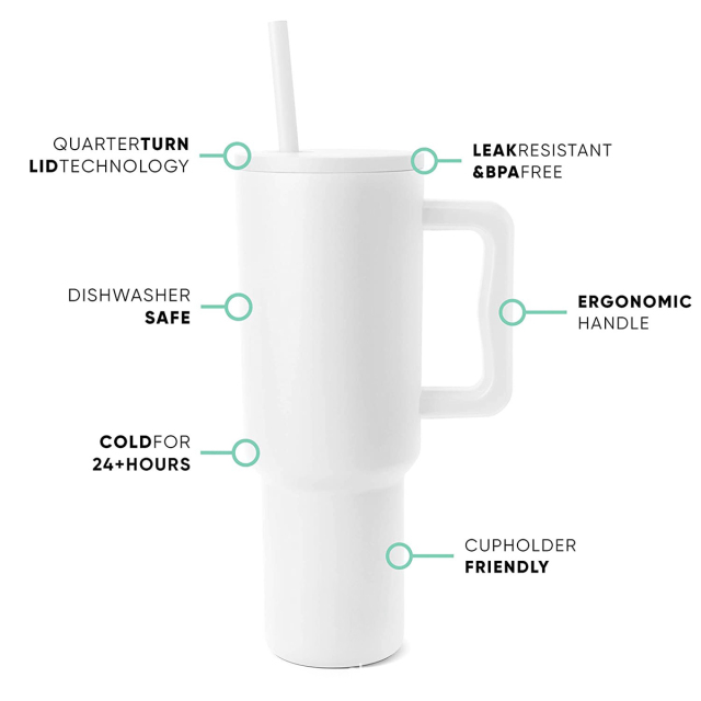 40 Oz Tumbler With Handle and Straw