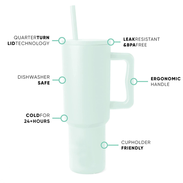 40 Oz Tumbler With Handle and Straw