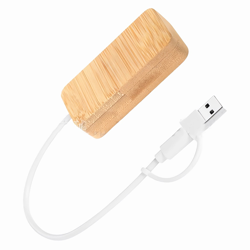 Mini Bamboo Dual USB Hub