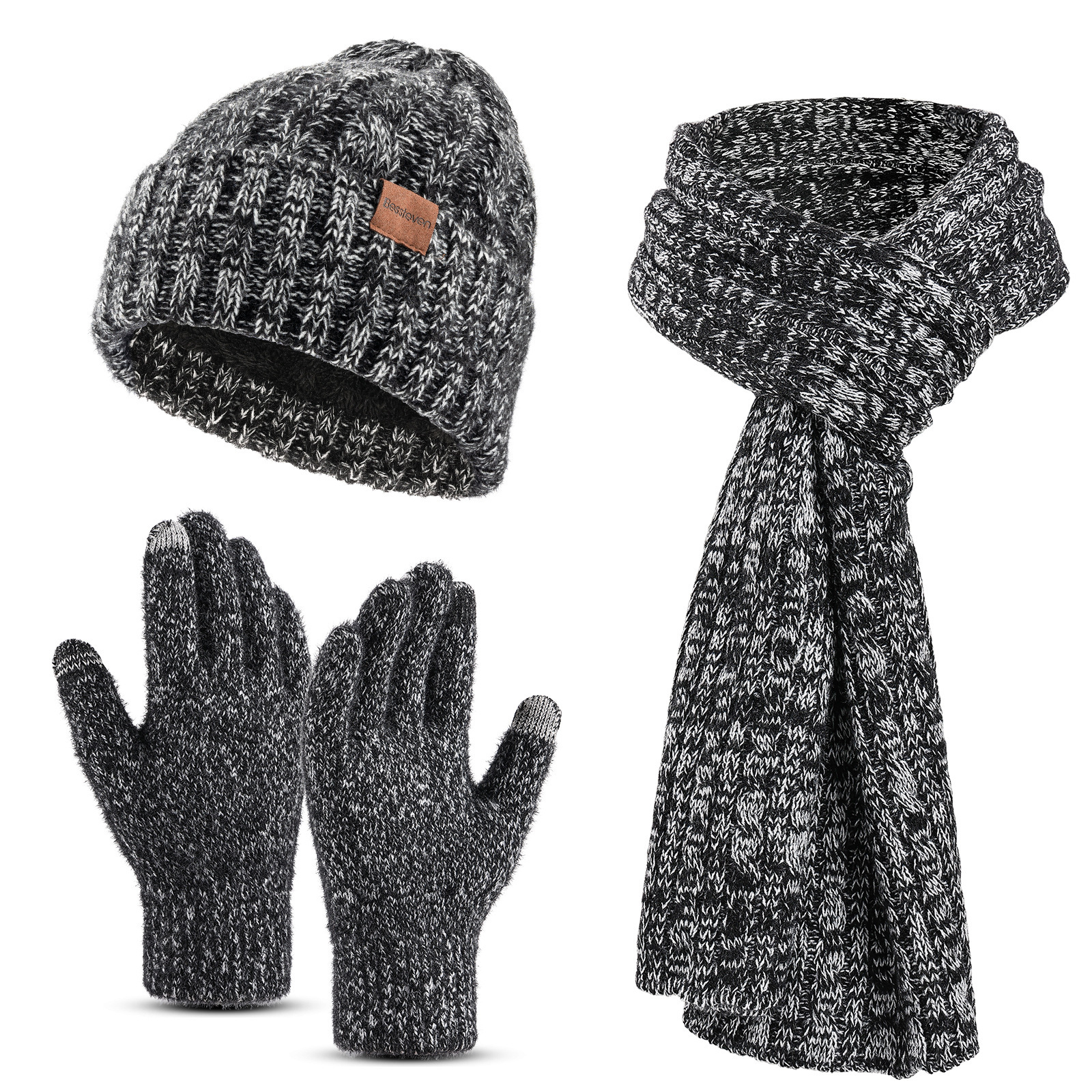 Heather Knitted Scarf Hat Gloves Set