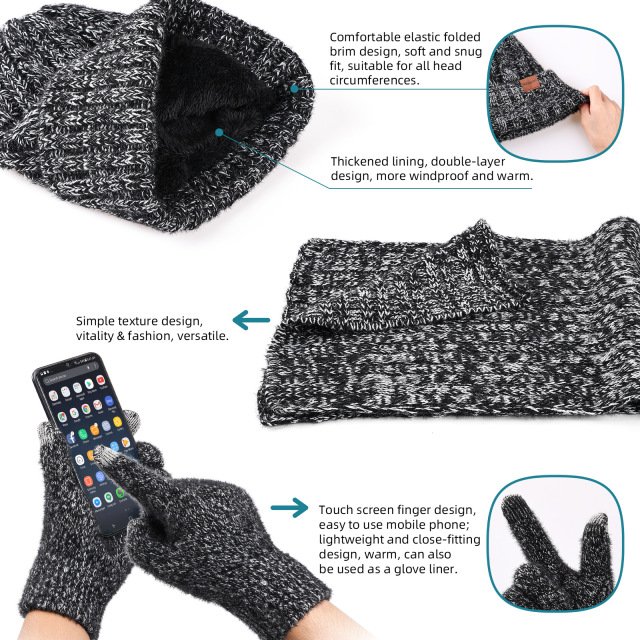 Heather Knitted Scarf Hat Gloves Set