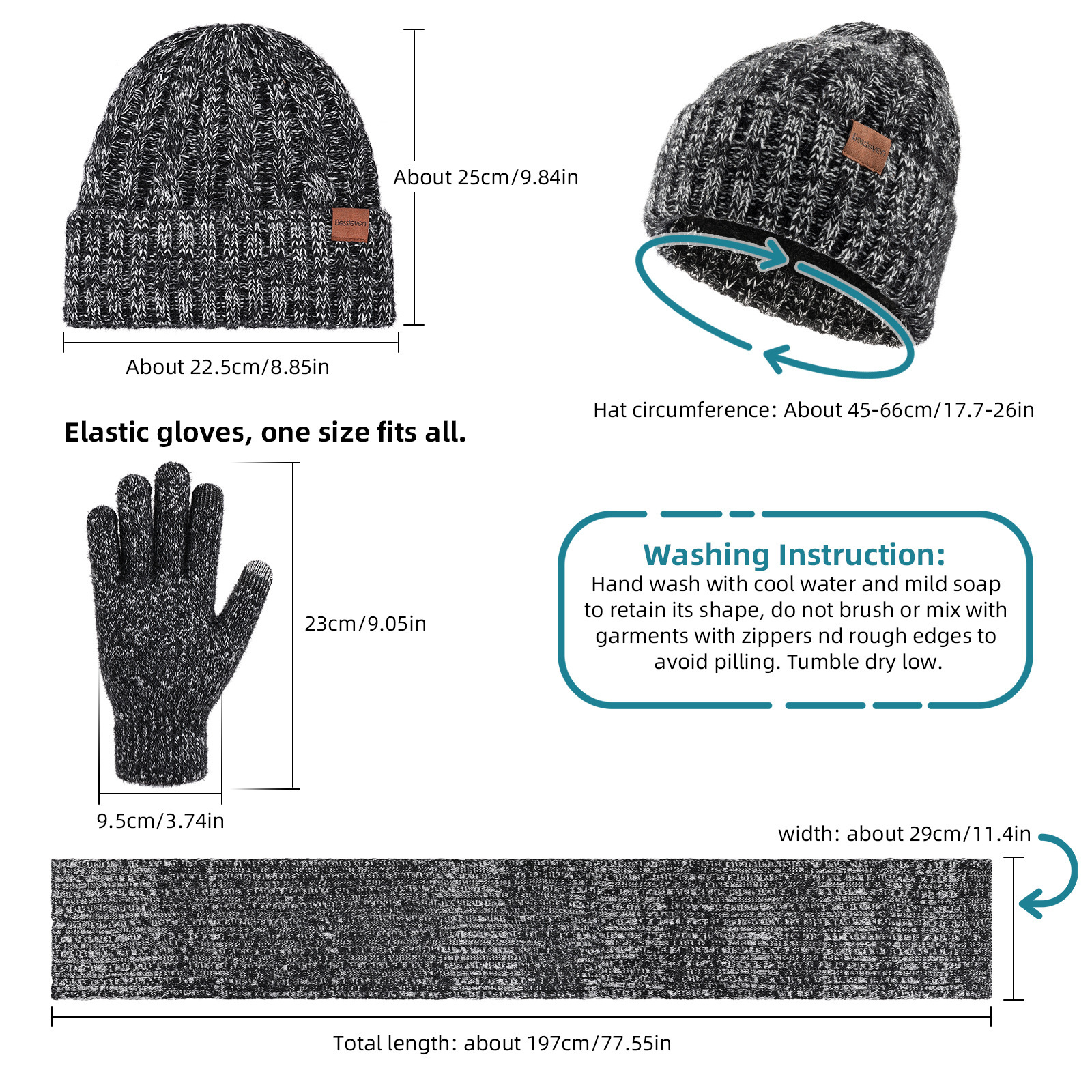 Heather Knitted Scarf Hat Gloves Set