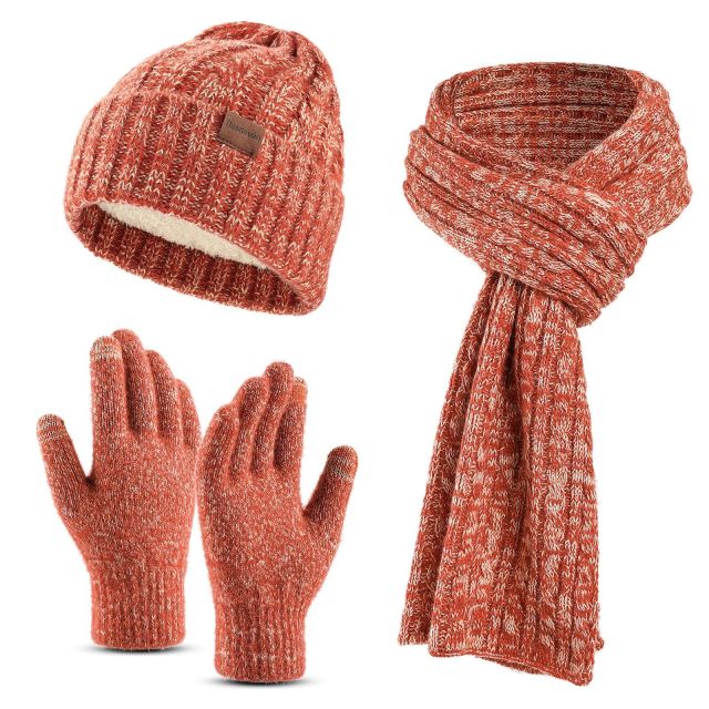 Heather Knitted Scarf Hat Gloves Set