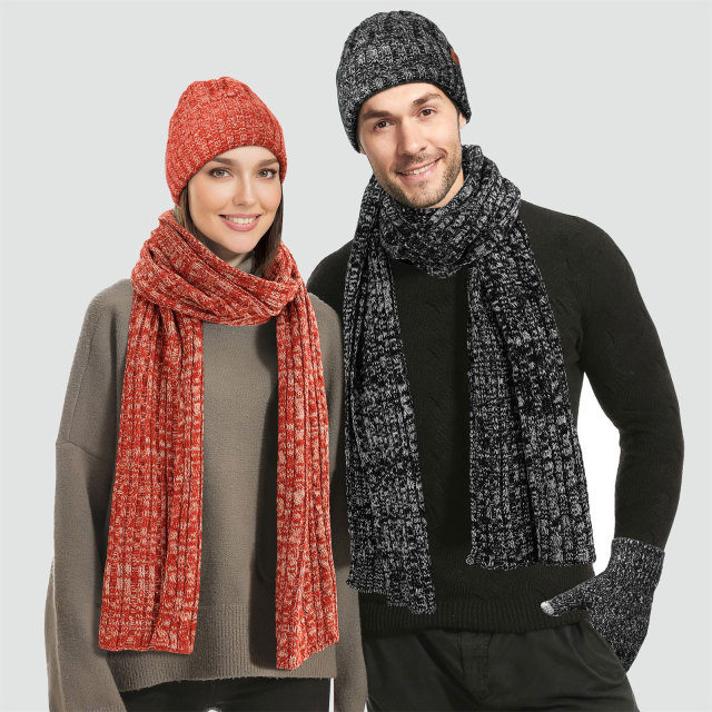 Heather Knitted Scarf Hat Gloves Set