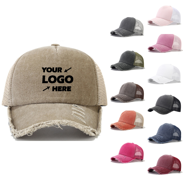 Distressed Ponytail Hat Mesh Baseball Cap