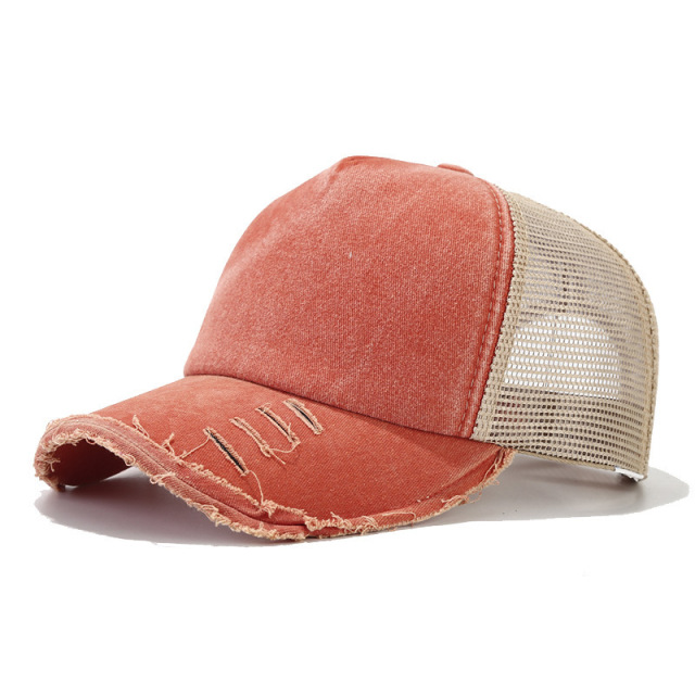 Distressed Ponytail Hat Mesh Baseball Cap