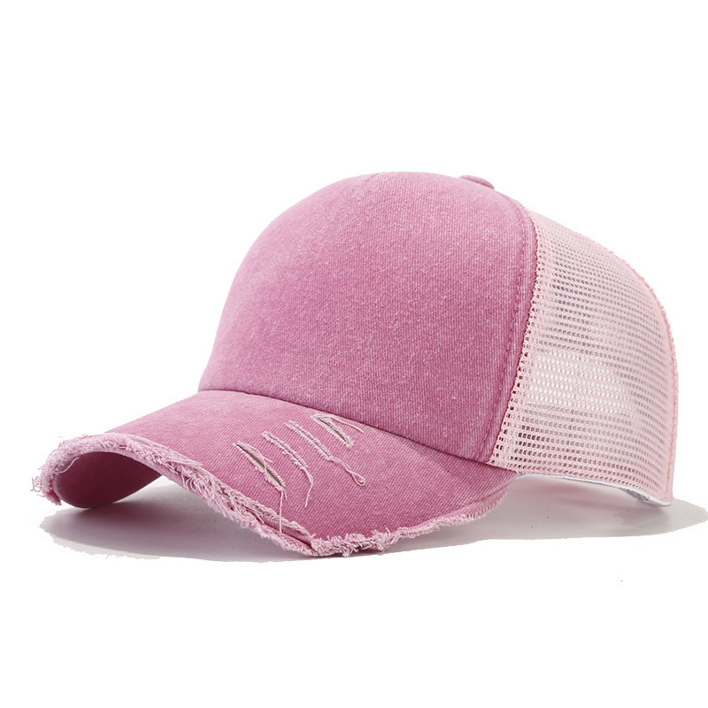 Distressed Ponytail Hat Mesh Baseball Cap