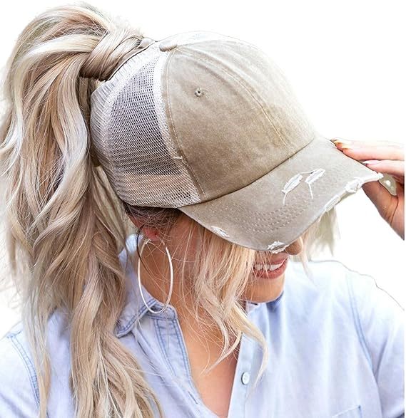Distressed Ponytail Hat Mesh Baseball Cap