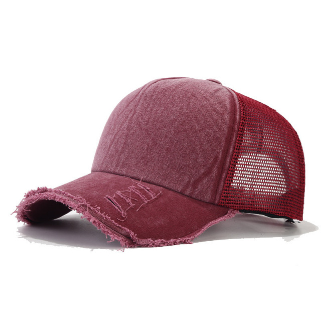 Distressed Ponytail Hat Mesh Baseball Cap