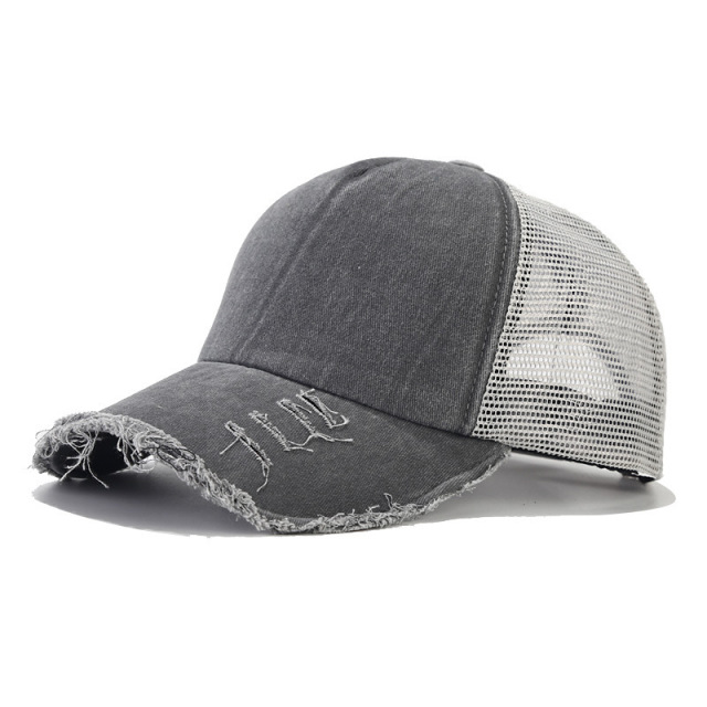 Distressed Ponytail Hat Mesh Baseball Cap