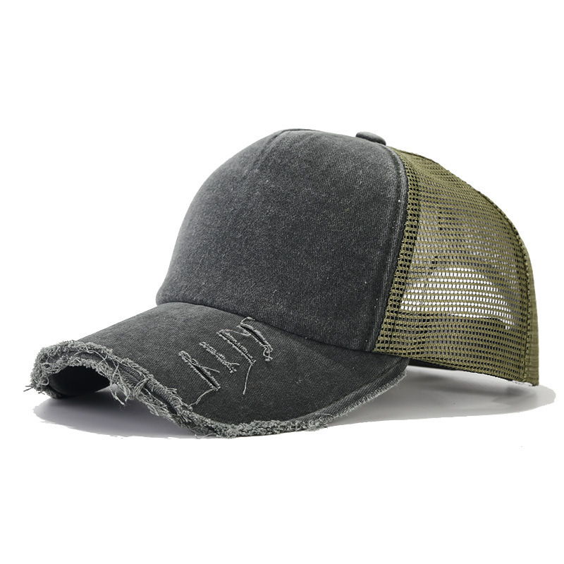 Distressed Ponytail Hat Mesh Baseball Cap