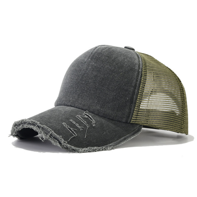 Distressed Ponytail Hat Mesh Baseball Cap