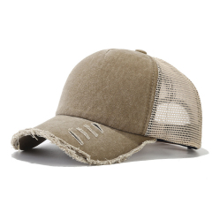 Distressed Ponytail Hat Mesh Baseball Cap